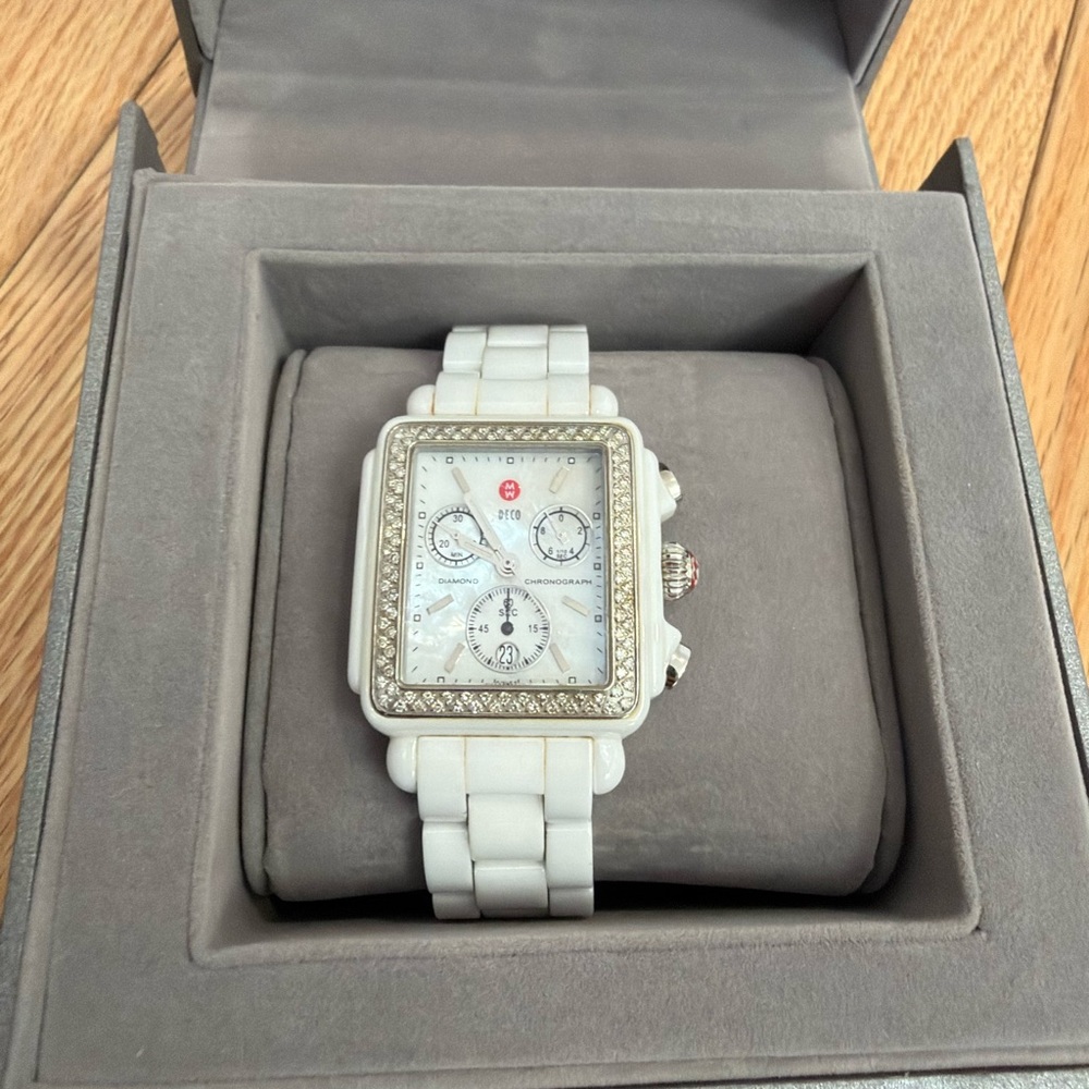 Michele White and Silver Women's Watch